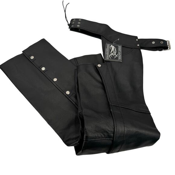 NWT Event Leather EL1101 Men's Classic Black Leather Chaps with Jean Pockets - Picture 9 of 12